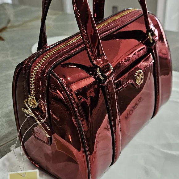 Michael Kors Mini Mirror Finish Red Satchel/ Crossbody NWT - Picture 4 of 13